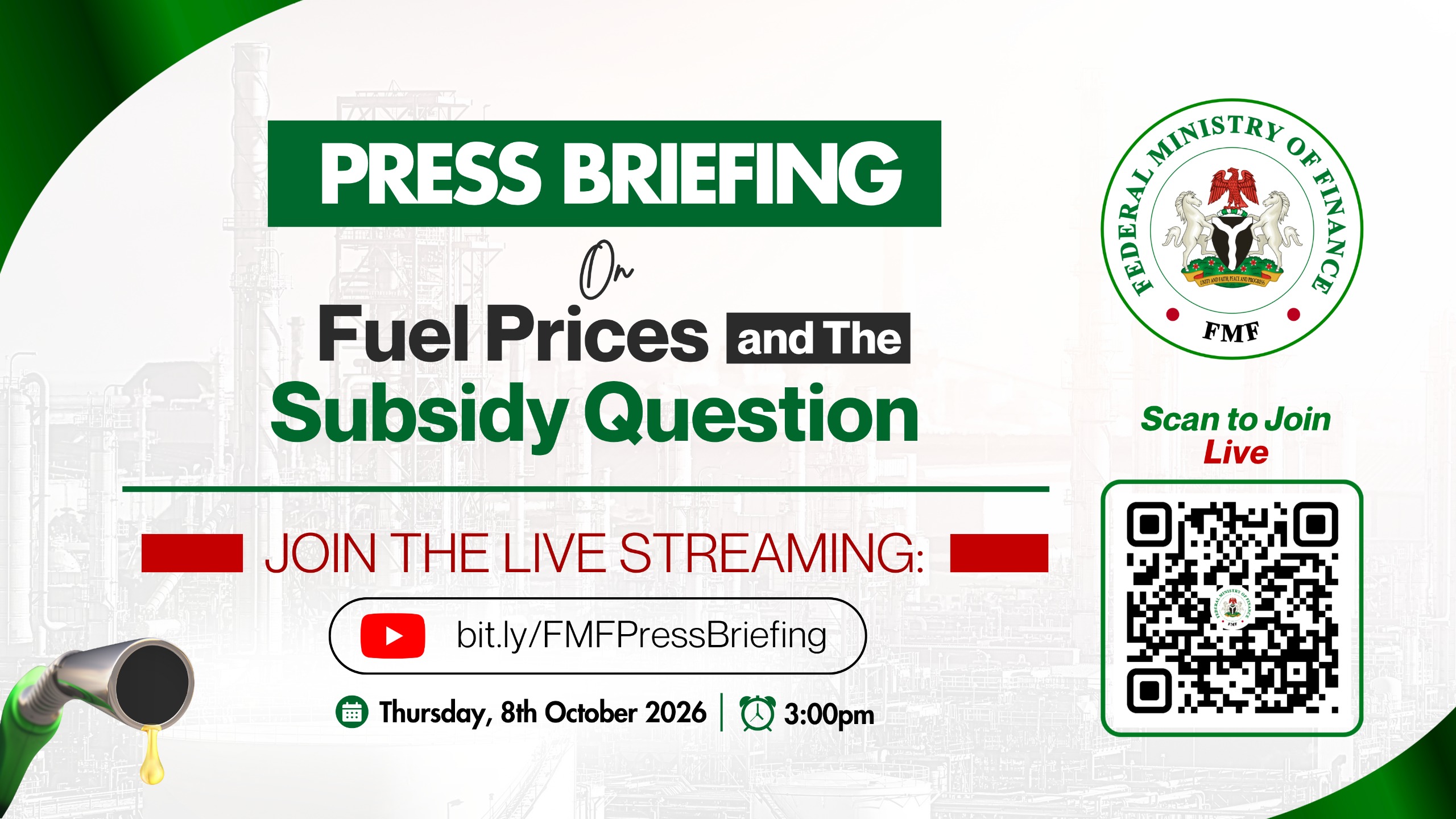 Official banner for the Ministry’s 8 October 2026 Fuel Prices and the Subsidy Question briefing