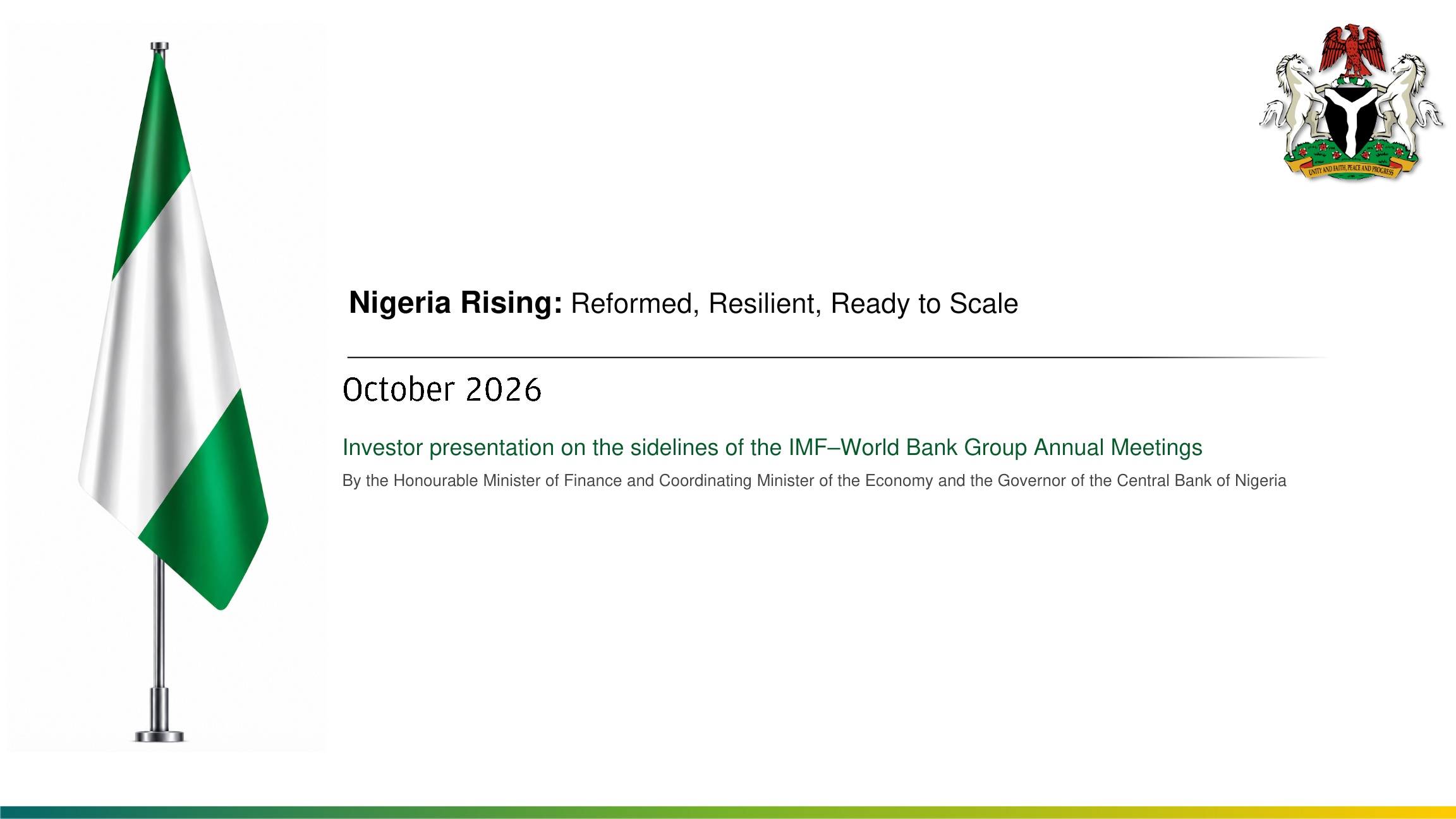 Publication cover: Nigeria Rising: Reformed, Resilient, Ready to Scale